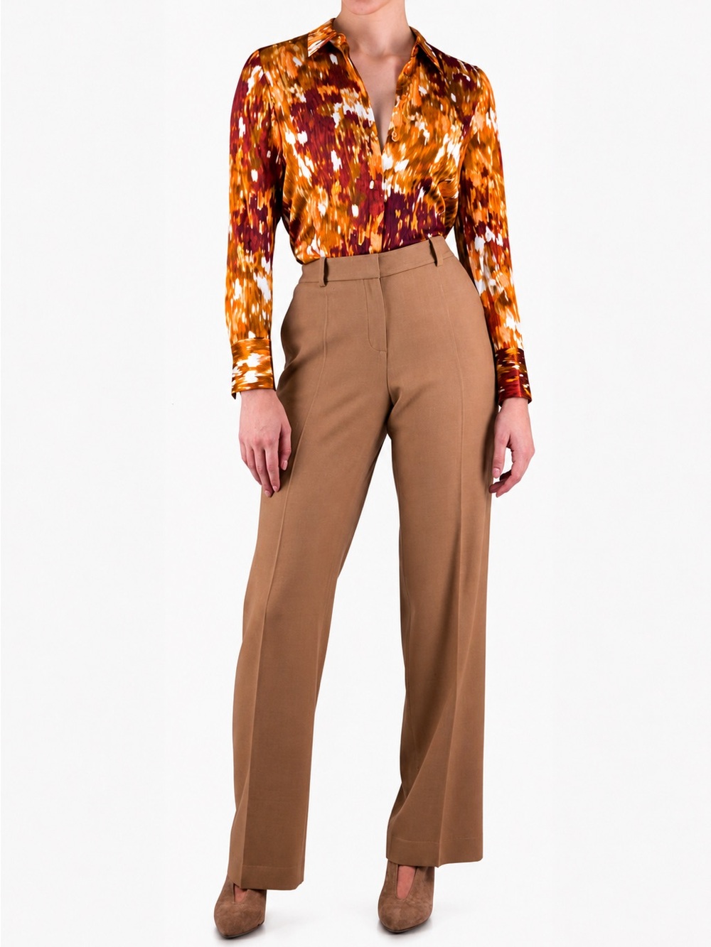 Lafayette 148 New York Scottie Ember Orange Silk Blouse Abstract Print